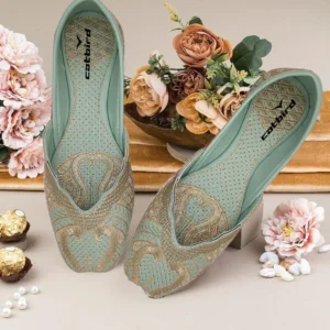 CATBIRD Embroidered Tradtional Flats Mojari, Ethnic Shoes, Punjabi Jutis For Women (Beige , 4)