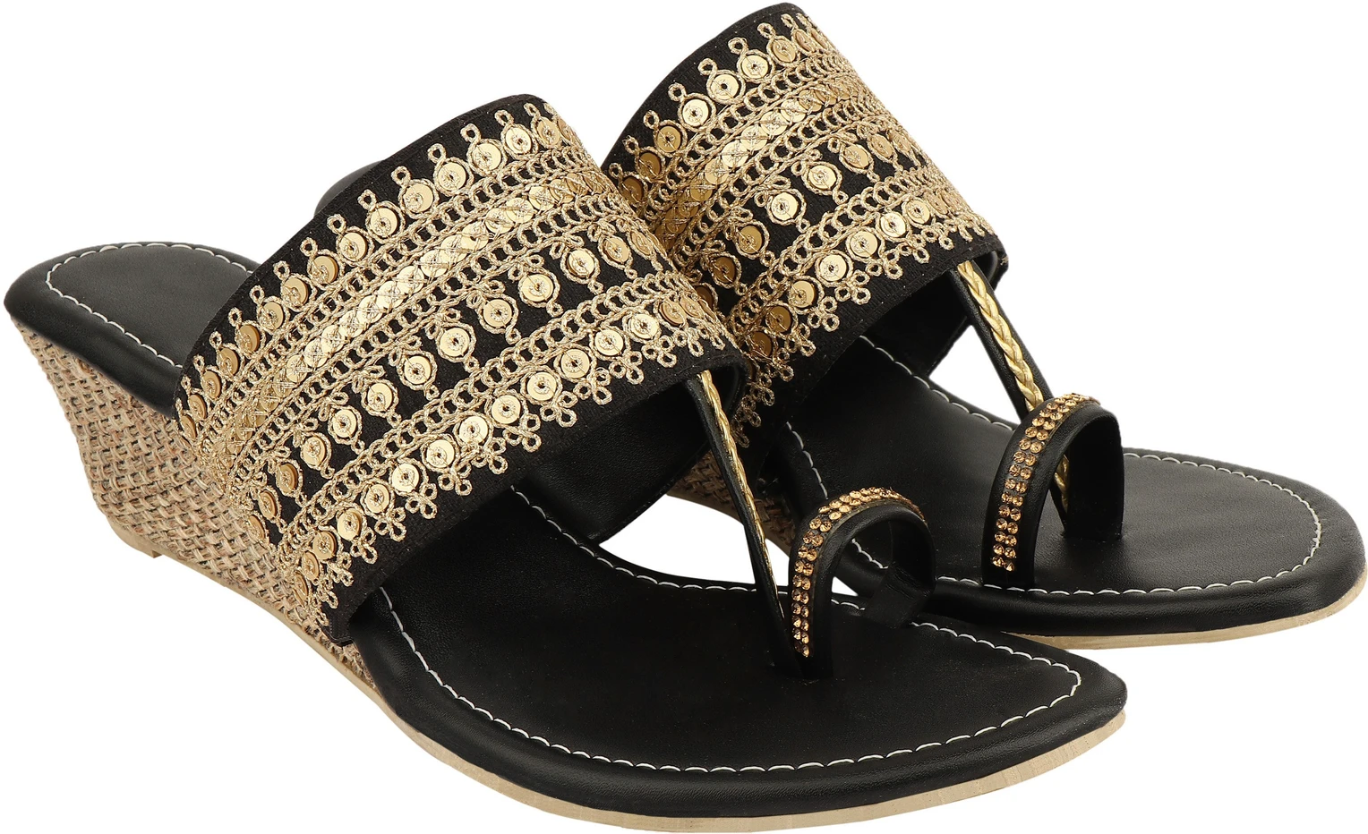 DO BHAI Women Wedges Sandal (Gold , 6) - Image 6