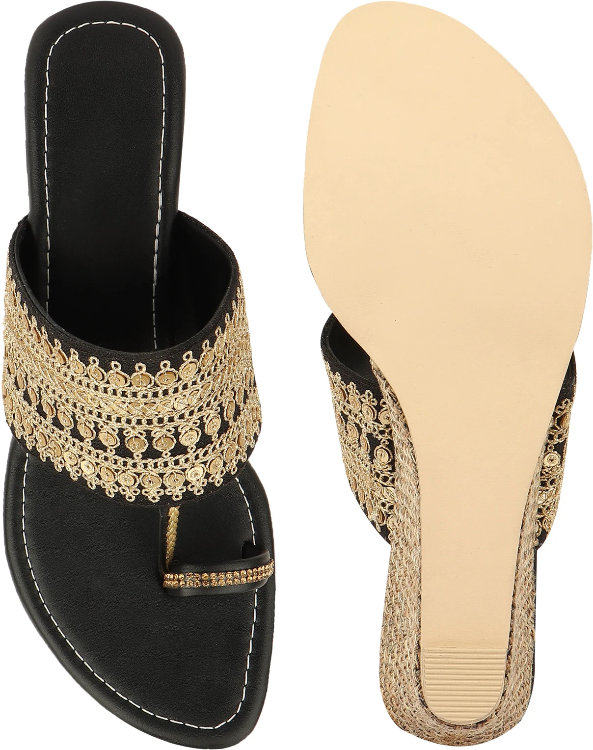 DO BHAI Women Wedges Sandal (Gold , 6) - Image 5