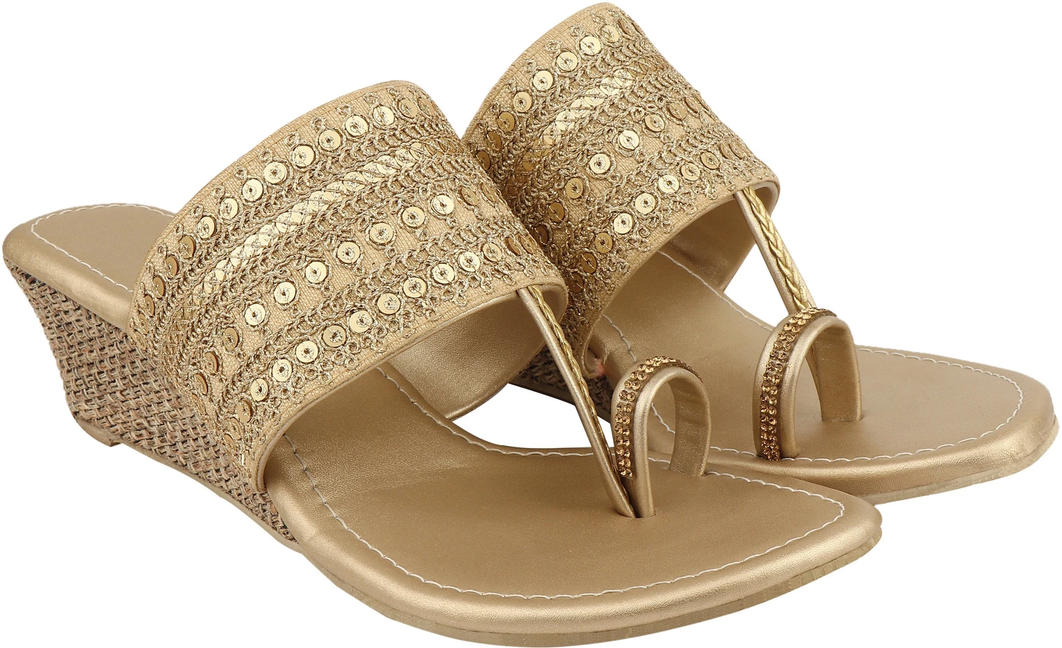 DO BHAI Women Wedges Sandal (Gold , 6) - Image 4