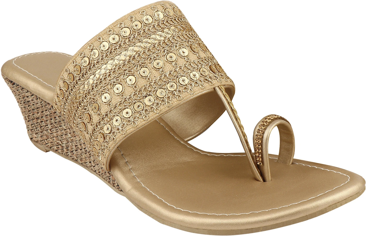 DO BHAI Women Wedges Sandal (Gold , 6) - Image 2